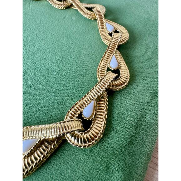 Vintage Givenchy Gold Tone with White Tear Drop Inset Collar Necklace 1980's - Picture 3 of 8